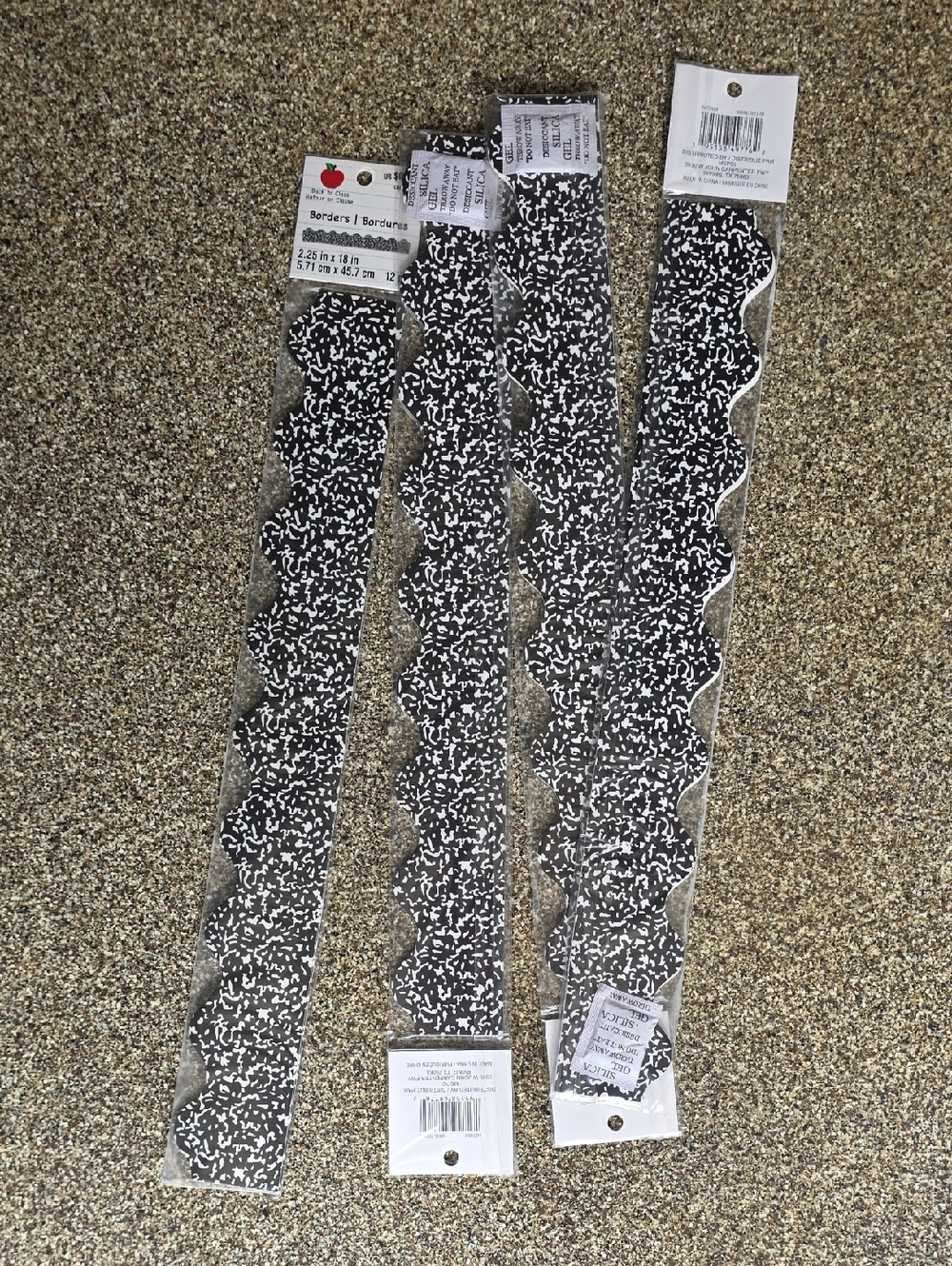 Black & White Composition Book Pattern Scalloped Border Trim (4 Pack) 12 Pc Each